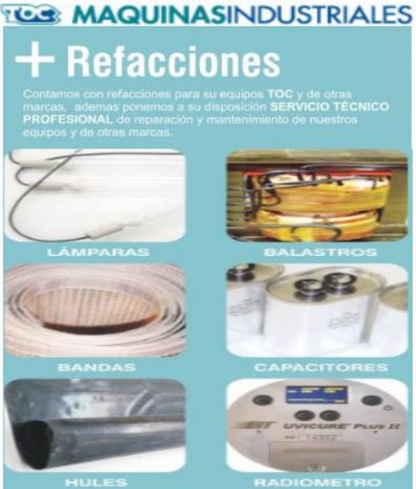 BANDAS PARA MAQUINAS DE SECADO UV - TOC, MAQUINAS INDUSTRIALES